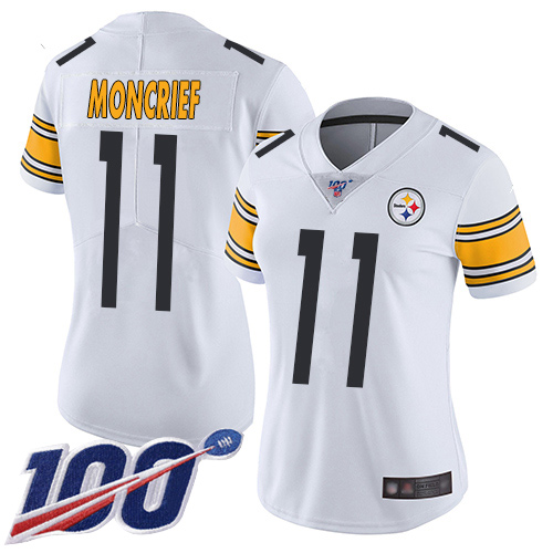 Women Pittsburgh Steelers Football #11 Limited White Donte Moncrief Road 100th Season Vapor Untouchable Nike NFL Jersey
